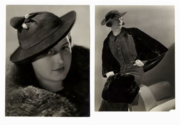 GEORGES SAAD : 2 fotografie di modelle: 1) abito Maggy Rouff; 2) cappello Suzanne Farnier.  - Asta Grafica & Libri - Associazione Nazionale - Case d'Asta italiane