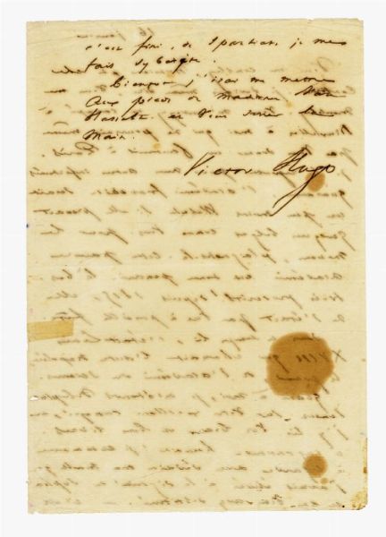 Victor Hugo : Lettera autografa firmata inviata ad Andr Van Hasselt.  - Asta Grafica & Libri - Associazione Nazionale - Case d'Asta italiane