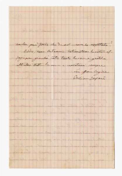PAOLINA LEOPARDI : Lettera autografa firmata inviata all'amica Artemisia.  - Asta Grafica & Libri - Associazione Nazionale - Case d'Asta italiane