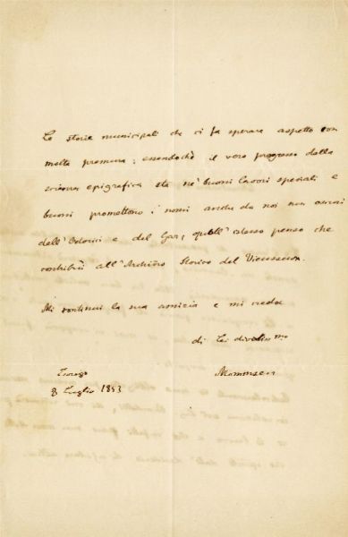 THEODOR MOMMSEN : Lettera autografa firmata inviata a Gabriele Rosa.  - Asta Grafica & Libri - Associazione Nazionale - Case d'Asta italiane