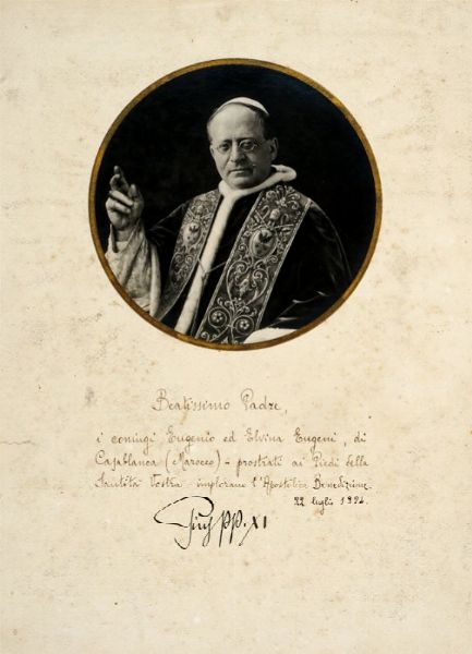 PIUS [PAPA XI] : Fotografia su cartoncino con firma autografa.  - Asta Grafica & Libri - Associazione Nazionale - Case d'Asta italiane