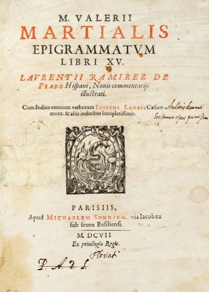 MARCUS VALERIO MARTIALIS : Epigrammatum libri XV.  - Asta Grafica & Libri - Associazione Nazionale - Case d'Asta italiane
