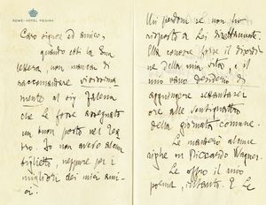 Gabriele D'Annunzio - Lettera autografa firmata inviata allo scrittore e giornalista tedesco Hans Barth.