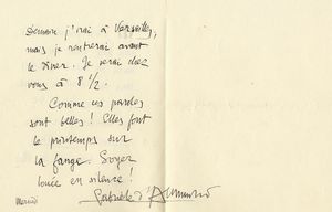 Gabriele D'Annunzio - Lettera autografa firmata inviata ad una amica.