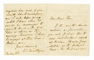 ANNA ISABELLA MILBANKE - Lettera autografa firmata, scritta dalla moglie di Byron, baronessa, mecenate e matematica, inviata al conte Thurn.