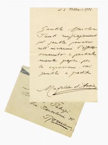 DI SAVOIA MAFALDA - Lettera autografa firmata inviata ad una marchesa.
