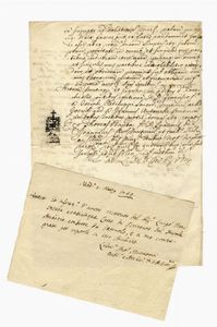 LODOVICO ANTONIO MURATORI - Documento autografo firmato inviato a Lodovico Campi con annotazione notarile.