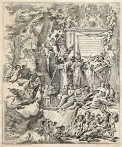 PIETRO TESTA - Allegoria in onore dell'arrivo del Cardinale Franciotti a Vescovo di Lucca, con le tre Virtù teologali e il grifone simbolo del suo stemma.
