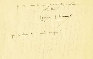 ROLLAND ROMAIN - Lettera autografa firmata inviata al compositore francese Gustave Samazeuilh.