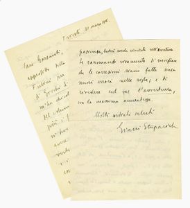 GIANO STUPARICH - 2 lettere autografe firmate inviate a Marino Parenti e all'editore Garzanti.