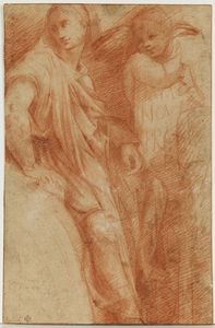 CALDARA POLIDORO, DETTO POLIDORO DA CARAVAGGIO (1497 - 1543) - Sibilla Frigia (o Triburtina) e un angelo.