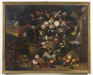 LOPEZ GASPARE (1650 - 1732) : Natura morta con fiori e frutta.  - Asta ASTA 311 - ARTE ANTICA E DEL XIX SECOLO - Associazione Nazionale - Case d'Asta italiane