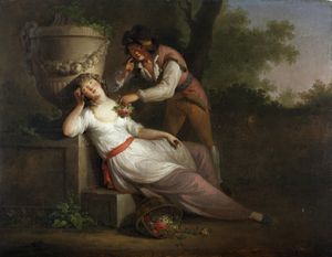 DROLLING MARTIN (1752 - 1817) - Attribuito a. Giovane sorprende l'amata addormentata in un giardino.
