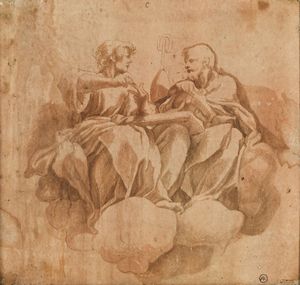OTTINO PASQUALE (1578 - 1630) - Attribuito a. San Giovanni e San Agostino discutono sul mistero della Trinit (dalle figure della Cupola di San Giovanni Evangelista a Parma di Antonio Allegri, detto il Correggio).