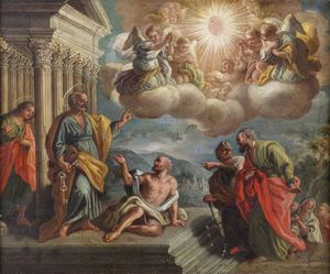 ALFANI EMANUELE (1736 - 1774) - San Pietro e Giovanni Evangelista risanano uno storpio.