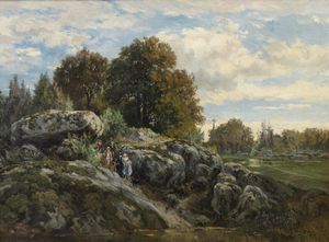 MICHIS PIETRO (1836 - 1903) - Paesaggio con personaggi.