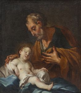 ARTISTA NAPOLETANO DEL XVII SECOLO - San Giuseppe con il Bambino.