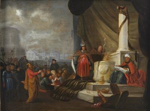 Scuola fiamminga del XVII secolo - Adorazione del vitello d'oro.