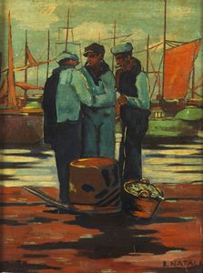 NATALI RENATO (1864 - 1947) - Tre uomini al porto.