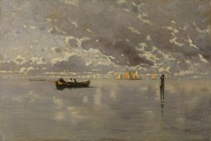 CIARDI GUGLIELMO (1842 - 1917) - Pescatori in laguna.