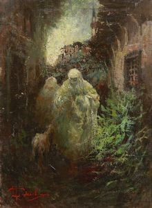 TODESCHINI LUCIO (1892 - 1969) - Paesaggio con personaggi arabi.