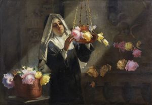 RIPARI VIRGILIO (1843 - 1902) : La monaca.  - Asta ASTA 311 - ARTE ANTICA E DEL XIX SECOLO - Associazione Nazionale - Case d'Asta italiane