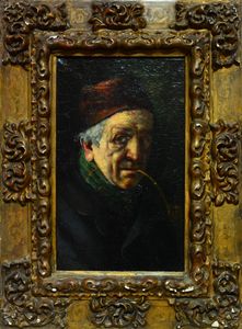 CAPRILE VINCENZO (1856 - 1936) : Ritratto di uomo con pipa.  - Asta ASTA 311 - ARTE ANTICA E DEL XIX SECOLO - Associazione Nazionale - Case d'Asta italiane