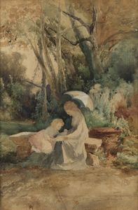 BIANCHI MOSE' (1840 - 1904) : Madre e figlia.  - Asta ASTA 311 - ARTE ANTICA E DEL XIX SECOLO - Associazione Nazionale - Case d'Asta italiane