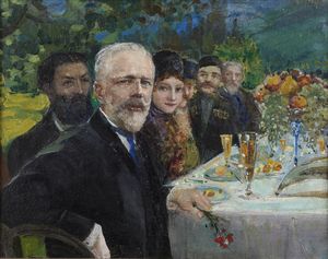 ARTISTA RUSSO DEL XIX SECOLO - Tchaikovsky con la famiglia.