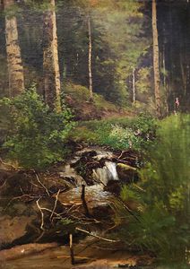 VON FICHARD MAXIMILIAN  (1836 - 1922) - Paesaggio con ruscello e alberi.