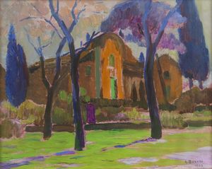 BOCCHI AMEDEO (1883 - 1976) - Paesaggio con case e alberi.