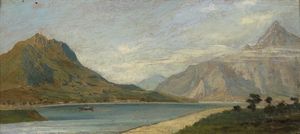 RICCI GUIDO (1836 - 1897) - Attribuito a. Paesaggio presso il Lago Maggiore.