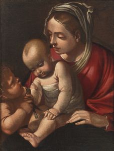 ARTISTA DEL XVII SECOLO - Madonna con Bambino e San Giovannino.