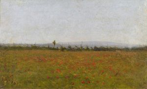 REY AUGUSTO (1837 - 1898) : Paesaggio con campo di papaveri.  - Asta ASTA 311 - ARTE ANTICA E DEL XIX SECOLO - Associazione Nazionale - Case d'Asta italiane
