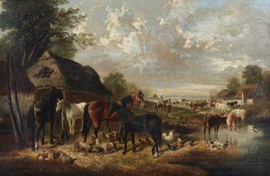 Artista inglese del XIX secolo - Paesaggio con animali.