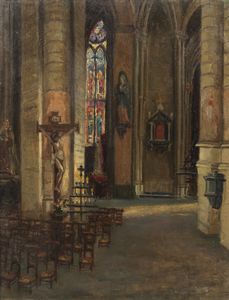 PESENTI DOMENICO (1843 - 1918) - Interno di chiesa.