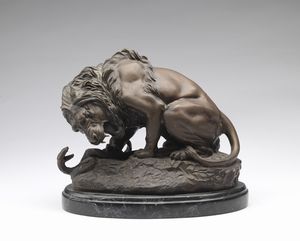 BARYE ANTOINE LOUIS (1796 - 1875) - Da. Leone e serpente.