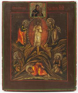 Icona russa del XIX secolo - Santa Madre e Santi.