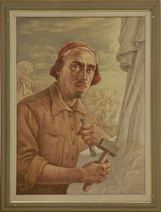 GEORGIEV BORIS (1888 - 1962) : Ritratto dello scultore Angelo Zanelli.  - Asta ASTA 311 - ARTE ANTICA E DEL XIX SECOLO - Associazione Nazionale - Case d'Asta italiane