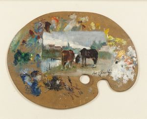 CHERUBINI CARLO (1897 - 1978) - Paesaggio su tavolozza.