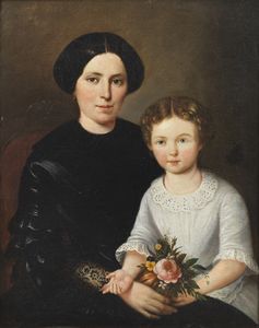 ARTISTA DEL XIX SECOLO - Ritratto di madre e figlio.