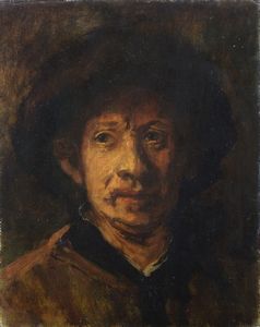 REMBRANDT VAN RIJN (1606 - 1669) - Maniera di. Ritratto d'uomo con cappello. XIX secolo.