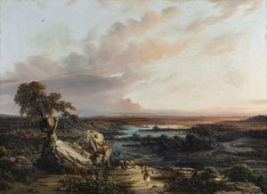 RAVAZZI (1815-?) MARCO - Paesaggio delle paludi pontine con personaggi.
