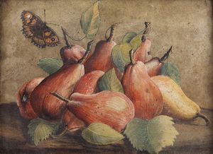 GARZONI GIOVANNA  (1600 - 1670) - Natura morta con pere e farfalla.