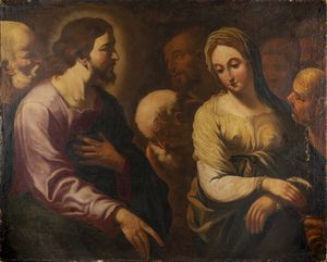 PITTORE ANONIMO - Cristo e l'adultera XVII secolo
