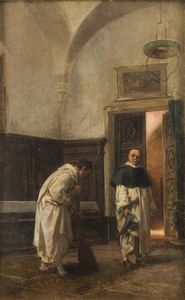 ENRICO GAMBA Torino 1831 - 1883 - Pulizie in convento