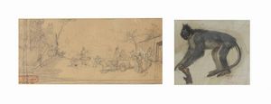 GIOVANNI BATTISTA QUADRONE Mondov (CN) 1844 - 1898 Torino - a- Scimmia b- Carro con figure