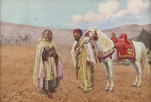 GIULIO ROSATI Roma 1861-1917 - Beduini nel deserto