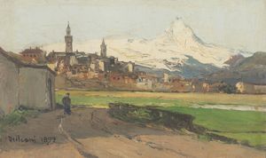 LORENZO DELLEANI Pollone (BI) 1840 - 1908 Torino - Paesaggio con il Monviso 1892