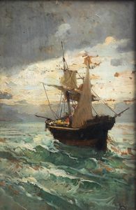 LORENZO DELLEANI Pollone (BI) 1840 - 1908 Torino - Veliero nel mare del Nord